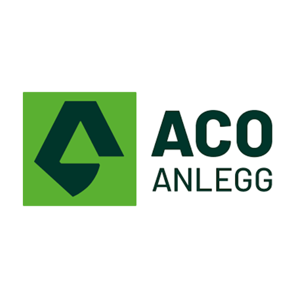 a green and white logo with the words acco anlegg.