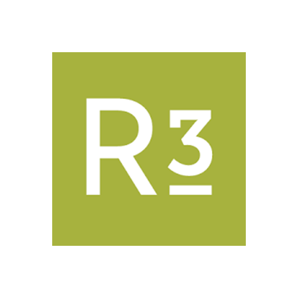 the r3 logo on a black background.